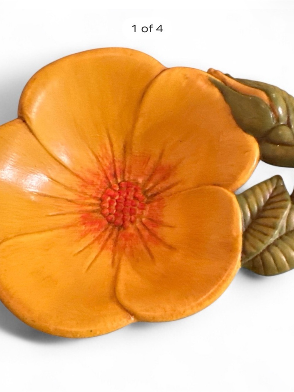 Yellow flower ceramic dish with Green Leaves